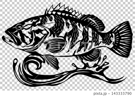 Stylish black and white paper-cut style art of a grouper Stylish black and white paper-cut style art of a grouper 143333790