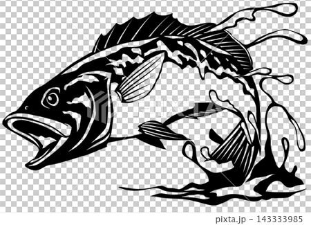Black bass paper-cut style illustration, monochrome with transparent background. Black bass paper-cut style illustration, monochrome with transparent background. 143333985