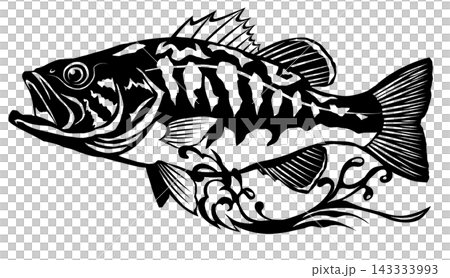 Cool silhouette of a black bass in a paper-cut style design Cool silhouette of a black bass in a paper-cut style design 143333993