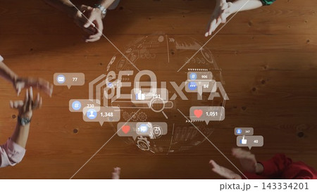 Collaborative Digital Marketing Strategies with Social Media Engagement and SEO Concepts Illustrating Global Connectivity and Online Presence. Raster Collaborative Digital Marketing Strategies with Social Media Engagement and SEO Concepts Illustrating Global Connectivity and Online Presence. Raster 143334201