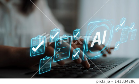 Futuristic Digital Interface Showcasing AI Technology with Checklists and Data Management Concepts in a Modern Workspace Setting. Entropy Futuristic Digital Interface Showcasing AI Technology with Checklists and Data Management Concepts in a Modern Workspace Setting. Entropy 143334296
