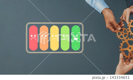 Colorful Emotions Scale with Two Hands Holding Gear Mechanisms Suggesting Collaboration and Feedback in a Professional Environment Gluon Colorful Emotions Scale with Two Hands Holding Gear Mechanisms Suggesting Collaboration and Feedback in a Professional Environment Gluon 143334651