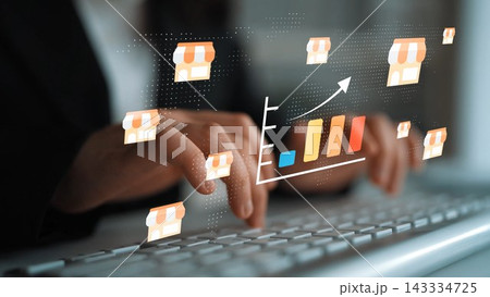 Business Growth Concept with Digital Market Visuals and Keyboard Interaction for E-commerce Development and Strategy Planning in Modern Workspace Gluon Business Growth Concept with Digital Market Visuals and Keyboard Interaction for E-commerce Development and Strategy Planning in Modern Workspace Gluon 143334725