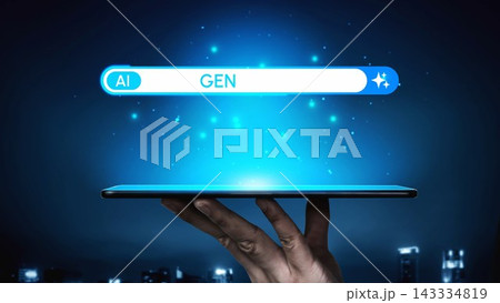 Digital Innovation Concept With Hand Holding Tablet Showcasing Artificial Intelligence Generation In A Futuristic City Background. Entropy Digital Innovation Concept With Hand Holding Tablet Showcasing Artificial Intelligence Generation In A Futuristic City Background. Entropy 143334819