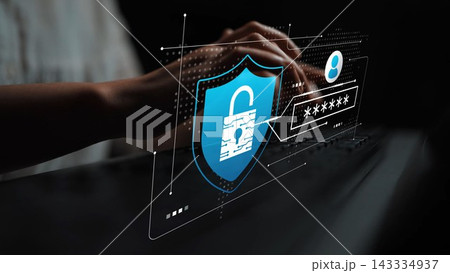Secure Online Authentication Concept with Virtual Lock Symbolizing Cybersecurity and Password Protection for Digital Identity Safety Gluon 143334937
