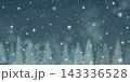 クリスマスの夜の水彩イラスト。雪降るモミの木の森と星空の幻想的な風景背景素材。 143336528