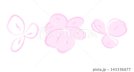 Clipart set of pastel pink hydrangea blooms and hand drawn watercolor petals for wedding stationery. Isolated illustration on white for floral stationery and packaging with soft pink botanical accents 143336877