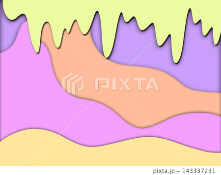 Pastel paper cut dripping wave background with colorful abstract layers in lime green, purple, peach, and yellow 143337231