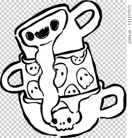 Spooky Cafe Halloween Outline Stacked Coffee Cups Ghost Hand Drawn Black and White Spooky Cafe Halloween Outline Stacked Coffee Cups Ghost Hand Drawn Black and White 143337872