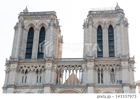 Gothic Bell Towers of Notre-Dame de Paris Cathedral During Restoration, Famous Landmark in Paris, France Gothic Bell Towers of Notre-Dame de Paris Cathedral During Restoration, Famous Landmark in Paris, France 143337973