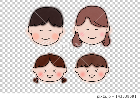 Hand-drawn illustration of a family of four, all smiling. Hand-drawn illustration of a family of four, all smiling. 143339691