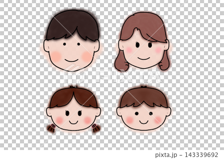 Hand-drawn illustration of a family of four smiling faces. Hand-drawn illustration of a family of four smiling faces. 143339692