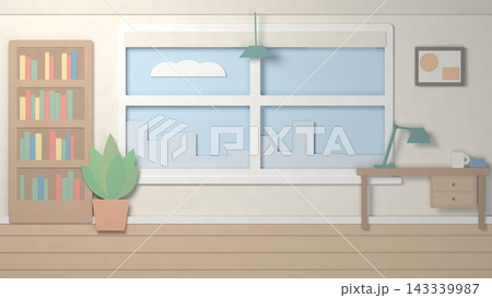 紙の切り絵のオフィスの部屋 解説・資料用の背景イラスト 紙の切り絵のオフィスの部屋 解説・資料用の背景イラスト 143339987