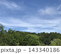 青空と白い雲が広がる緑豊かな森林風景 143340186