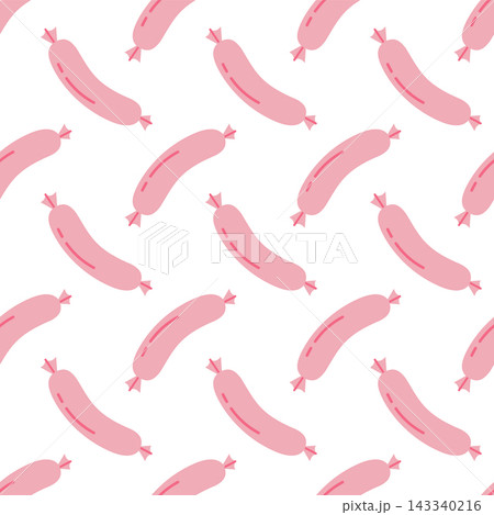 Cute Pink Sausage Seamless Pattern on White Background Cute Pink Sausage Seamless Pattern on White Background 143340216