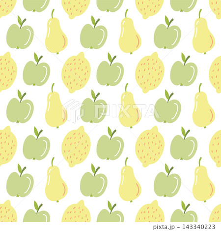 Fruit seamless pattern with hand drawn apple pear and lemon for textile design Fruit seamless pattern with hand drawn apple pear and lemon for textile design 143340223