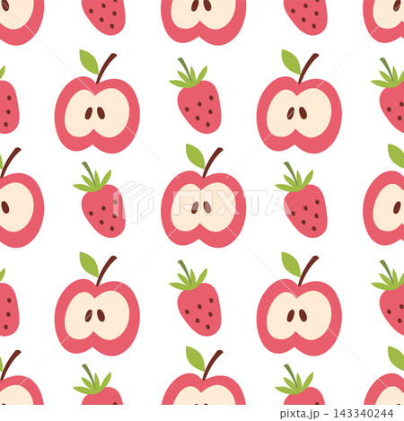 Seamless pattern with apple slice and strawberry in doodle style Seamless pattern with apple slice and strawberry in doodle style 143340244