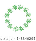 Green finger leaves wreath frame isolated on white, botanical circle border for tropical wedding invitation, logo design and eco branding 143340295