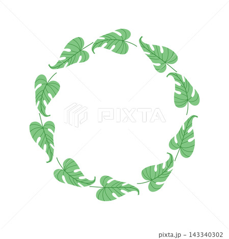 Leaf frame vector flat botanical wreath monstera circle border invitation template Leaf frame vector flat botanical wreath monstera circle border invitation template 143340302