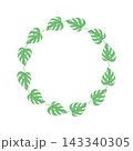Monstera leaf wreath frame isolated on white, botanical circle border for tropical wedding invitation, logo design and eco branding 143340305