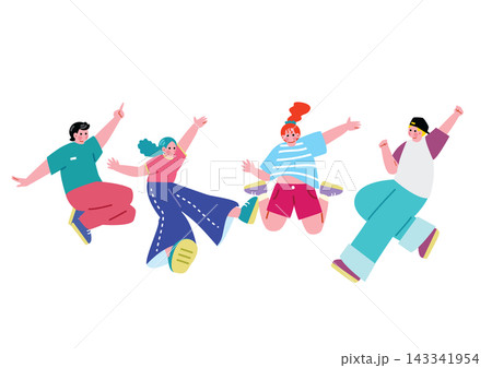 ジャンプして喜ぶ男女のイラスト 143341954