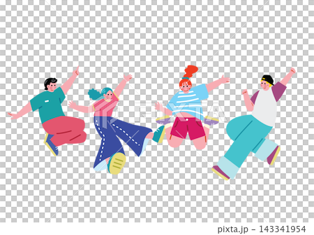 ジャンプして喜ぶ男女のイラスト 143341954