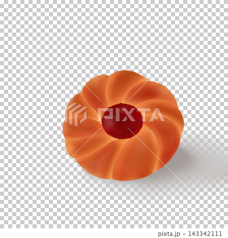 Delicious butter cookie with red jam center isolated on white background for bakery design Delicious butter cookie with red jam center isolated on white background for bakery design 143342111