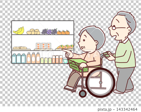 老々介護 車いすで買い物に出かける 老々介護 車いすで買い物に出かける 143342464