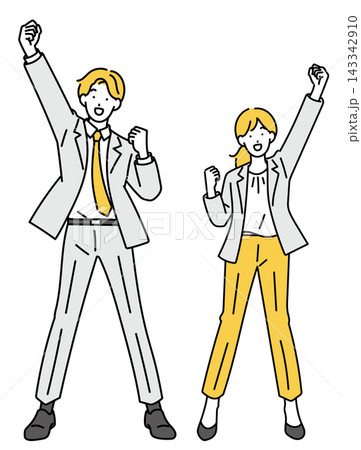 ガッツポーズをする会社員男女のイラスト 143342910