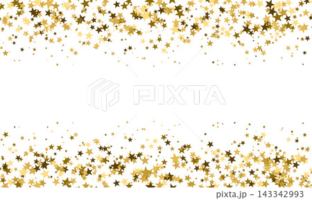Glitter made of stars on white background. Golden confetti stars background 143342993