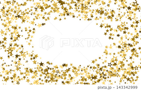 Glitter made of stars on white background. Golden confetti stars background 143342999