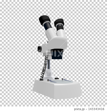 【リアルパース素材】理科の教材用3Dイラスト：双眼顕微鏡 透明PNG（アイソメ素材は別にあります） 143343416
