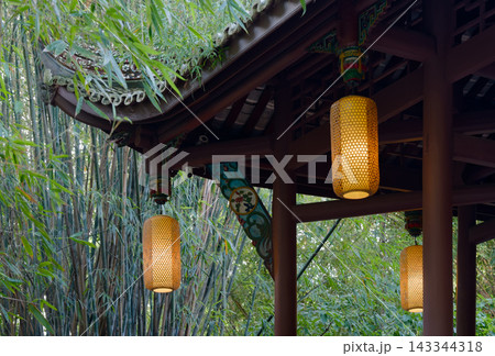 Traditional Lanterns in a Chengdu Bamboo Pavilion 143344318