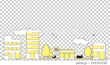 A street scene drawn in yellow line art and an illustration of copy space. A street scene drawn in yellow line art and an illustration of copy space. 143345295