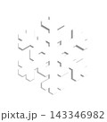 This design features a white snowflake icon with a geometrical silhouette and dropped shadow. It is suitable for winter themes, decorations, or other creative projects. Simplicity is key in this 143346982
