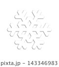 This design features a white snowflake icon with a geometrical silhouette and dropped shadow. It is suitable for winter themes, decorations, or other creative projects. Simplicity is key in this 143346983