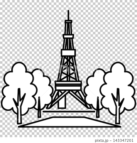 A simple, bold-line drawing of Sapporo TV Tower: Landscape, monochrome. A simple, bold-line drawing of Sapporo TV Tower: Landscape, monochrome. 143347201