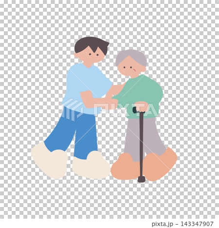 Hand-drawn vector illustration of a man supporting a care worker Hand-drawn vector illustration of a man supporting a care worker 143347907
