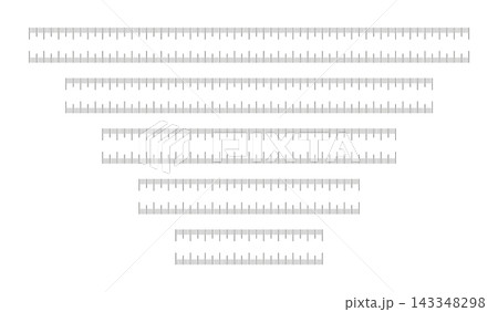 Set of measuring chart with 10cm, 15, 20, 25, 30 centimeters. Ruler scale 100, 150, 200, 250mm and 300mm without numbers. Length measurement math, distance, Sewing tool template. Set of measuring chart with 10cm, 15, 20, 25, 30 centimeters. Ruler scale 100, 150, 200, 250mm and 300mm without numbers. Length measurement math, distance, Sewing tool template. 143348298
