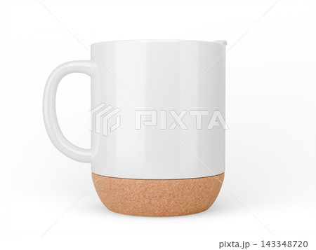 White Coffee Mug with Natural Cork Base on Transparent Background. 3d rendering 143348720