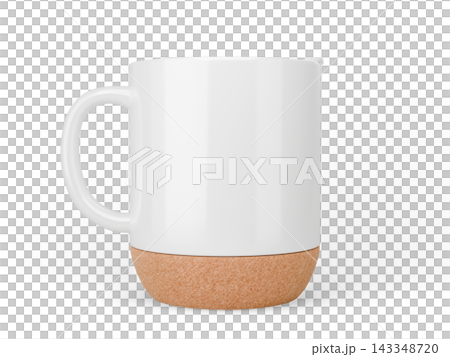 White Coffee Mug with Natural Cork Base on Transparent Background. 3d rendering 143348720