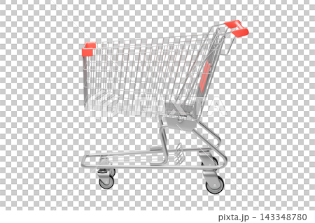 Shopping Cart on Isolated White Background, Empty Metal Trolley for Retail and Commerce, 3D Render 143348780