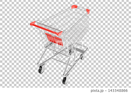 Shopping Cart on Isolated White Background, Empty Metal Trolley for Retail and Commerce, 3D Render 143348866