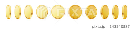Set of Rotating Gold Coins Isolated on Isolated Background 143348887
