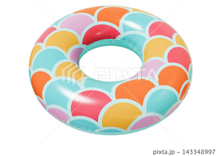 Wave pattern Inflatable Swim Ring Summer Pool Float Isolated on White Background. 3d rendering 143348997