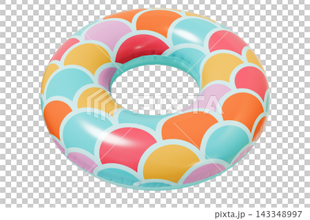 Wave pattern Inflatable Swim Ring Summer Pool Float Isolated on White Background. 3d rendering Wave pattern Inflatable Swim Ring Summer Pool Float Isolated on White Background. 3d rendering 143348997