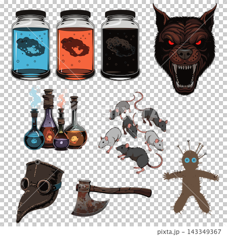 The image highlights a digital illustration of the head of an aggressive dark wolf or werewolf with a bared-teeth snarl The image highlights a digital illustration of the head of an aggressive dark wolf or werewolf with a bared-teeth snarl 143349367