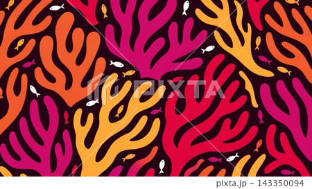 A vibrant 2D vector illustration of a dense coral reef pattern. Stylized A vibrant 2D vector illustration of a dense coral reef pattern. Stylized 143350094