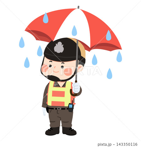 Thai traffic police officer holding umbrella in the rain character Thai traffic police officer holding umbrella in the rain character 143350116