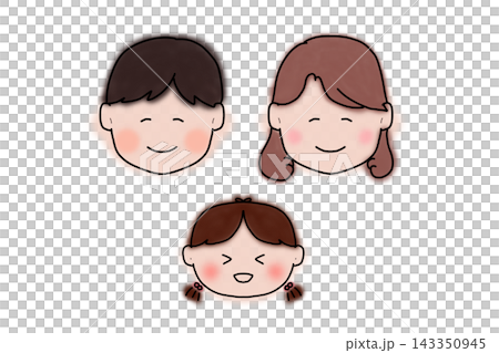 Hand-drawn illustration of a family of three, a smiling girl. Hand-drawn illustration of a family of three, a smiling girl. 143350945